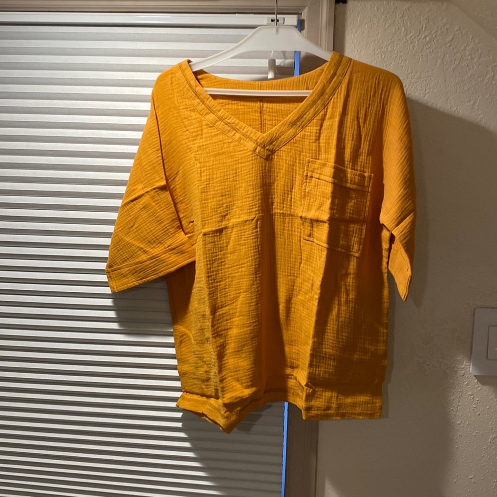 3/4 Sleeve V Neck Casual Loose Tunic Tops Blouse orange